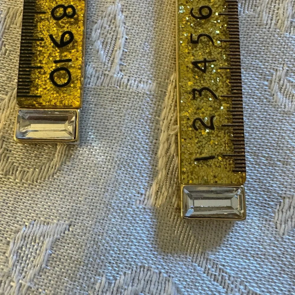 Betsey Johnson Gold Glitter Rulers with Black Bows Earrings